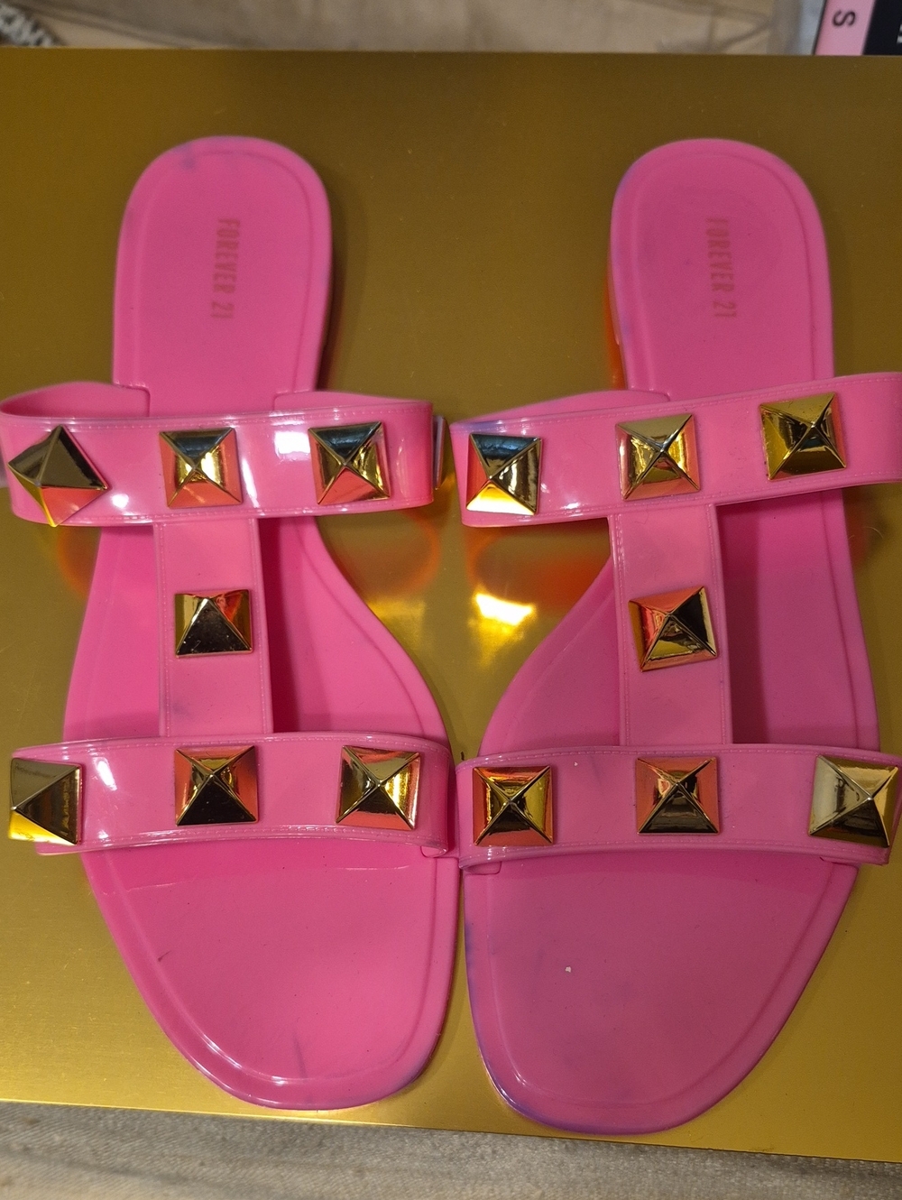 Hot Pink Studded Slide Sandals FOREVER 21